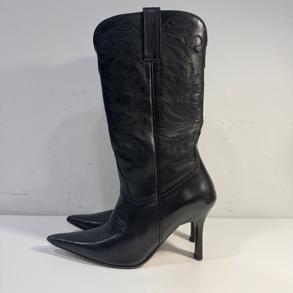 Lucchese Black Pointed-Toe Heeled Cowboy Boots